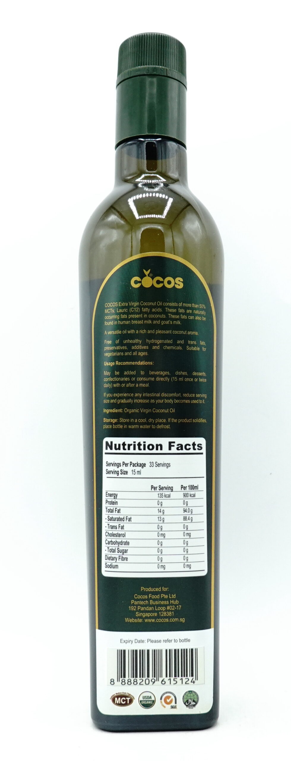 Cocos Organic Coconut Oil, Extra Virgin 500ml - Image 3