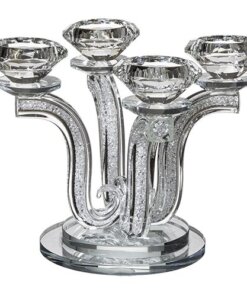 Elegant Crystal 4 Branches Candlesticks 23.5 Cm inlaid With Decorative Clear Stones